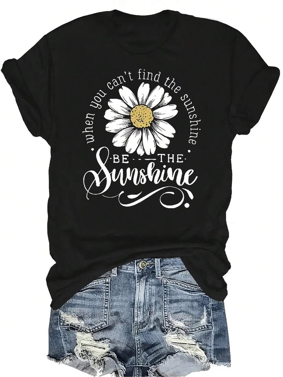 Camiseta de estilo europeo y americano con letra, unisex, de verano, casual, transpirable, con personalidad, cuello redondo, manga corta, ropa de calle, versátil, adecuada para adolescentes y adultos - Negro - Ver 1