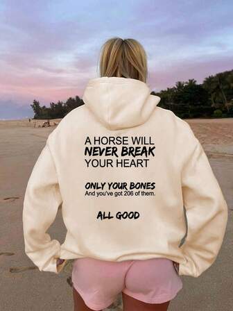 Women's Vintage Hoodie "A Horse Never Gets Sad" Funny Quote - 206 Skeleton Pattern, Machine Washable Autumn And Winter Plus Size Casual Pullover, Horse Themed Sweatshirt, Comfortable Everyday Clothing, Back To School Outfit