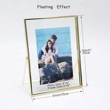 1 pièce Cadre photo en verre transparent et métal, cadre flottant, cadre en verre et métal, cadre en métal rectangulaire pour spécimen, support amovible, support d'affichage photo instantané, cadre de présentation de bureau, Noël, maison, mariage, cadeau de Noël, amis, cadeau de la Saint-Valentin