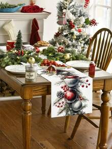 1pc Christmas Table Runner – Holiday Table Cover With Christmas Ball Pattern - Machine-Made, Ideal Gift For Home Decoration And Festive Atmosphere - Multicolor - View 2