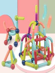 64 Peças Brinquedo de Blocos de Construção Magnéticos de Tamanho Grande para Crianças, Brinquedo de Vareta Magnética DIY, Conjunto de Brinquedos de Construção Designer, Brinquedos Educacionais Montessori para Crianças Meninos e Meninas, Brinquedos de Blocos de Construção Magnéticos