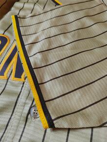 KTYSDE Men's #23 Brown Striped Baseball Jersey, Loose Fit V-Neck Short Sleeve Button-Down Sportswear With San Diego English Letter Embroidery, Suitable For Casual Daily Wear, Streetwear, Baseball, Golf Training, Fan Gift, Unisex