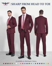 Hihawk Men's 2 Piece Suit, 2 Button Solid Pants SetChristmas FGLB - 酒紅色 - 查看 5