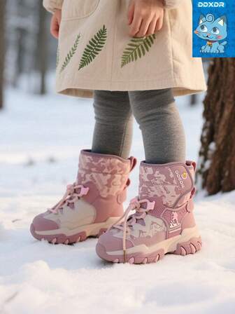 DDXDR Un par de botas de invierno para niñas con forro de felpa cálido, impermeables, botas de nieve para niñas, diseño adecuado para niños pequeños y mayores. Ideales para jugar en la nieve, salidas con lluvia, la escuela y ocasiones casuales diarias.