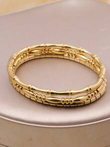 3条/1条 18K镀金不锈钢竹节结手链，女士，适合日常佩戴、派对、活动和送礼 - 金色 - 查看 3