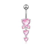 5pcsPink Bowknot Heart Shaped Zirconia Navel Nail Body Piercing Jewelry Set