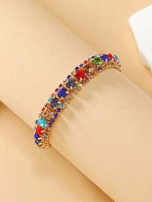 1PC Full Rhinestone Decor Bracelet For Women – Sparkling Crystal Statement Jewelry, Elegant & Glamorous Accessory For Parties, Special Occasions, Or Everyday Wear, Lightweight And Durable - Vàng nhiều màu - Xem 6