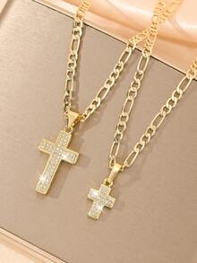 1 Piece Of Exquisite And Elegant Shining Large And Small Cross Copper Pendant Copper Inlaid Zirconia Necklace, Suitable For Giving To Girls/Boys/Family/Friends/Versatile/Light Luxury/Party/Banquet/Festival/Christmas/Thanksgiving/Halloween/Gift
