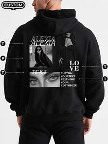 Customized Hoodie, Add Your Text And Photo/Couple/Family/Best Friend/Pet Photo, Christmas/Halloween, Men's Black Hoodie, Birthday/Valentine's Day/Father's Day/Party/Anniversary/Custom Design - Black - View 1
