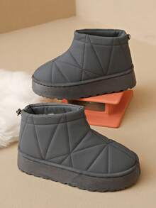 2025 Botas de nieve a prueba de agua de felpa corta antideslizante, botas de tobillo de invierno con textura para mujeres, zapatos de invierno con suela gruesa