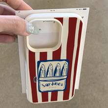 1个复古沙丁鱼罐头条纹图案TPU手机壳，兼容/兼容其他手机 - 白色 - 查看 4