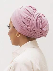 1件装女士经典纯色优雅单层即戴式垂褶头巾，时尚优雅长款垂褶头巾，防滑透气柔软莫代尔针织面料，适合日常瑜伽、运动、户外穿着。