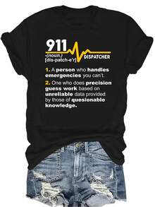 Camiseta de definición de despachador 911, maneja emergencias y despachos. Camiseta unisex de verano, casual, transpirable, de personalidad, de cuello redondo, de manga corta, ropa urbana, versátil, adecuada para adolescentes y adultos - Negro - Ver 1
