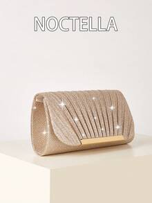 Noctella 优雅闪亮的手拿包，时尚简约的小方包，斜挎包女士晚宴包，适合女士派对、婚礼、晚宴、宴会晚宴包，适合派对女孩，女士，适合女士，非常适合派对、婚礼、舞会、晚宴/宴会，送给女士的最佳礼物 - 香檳色 - 查看 3