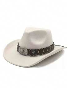 1pc Unisex New Faux Leather Cowboy Hat With Star Beaded Decor, High-Quality Suede Material Wide Brim Hat, Fashion Minimalist European & American Style Western Cowboy Hat, Suitable For Daily Wear, Western Themed Events, Birthday Parties, Music Festivals, Horseback Riding And More Occasions