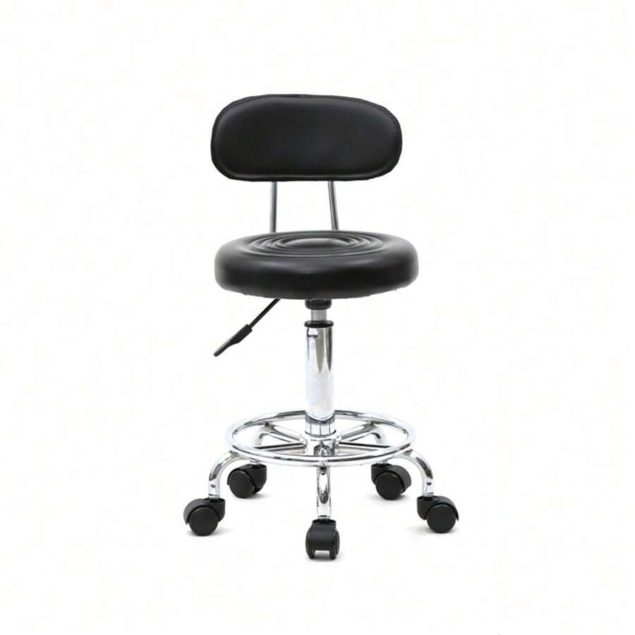 Black Round Adjustable Salon Stool – With Backrest And Line Design, Comfy For Long-Time Seating, Ideal For Salon Spa Home Studio, Easy To Adjust Move Clean, Fits Professional Daily Use