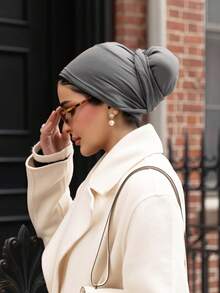 1 buc. Hijab ușor de purtat pentru femei, hijab clasic instant, culoare solidă, 3 metode diferite de purtare, eșarfă elastică versatilă și practică, material modal moale și confortabil, potrivită pentru purtare zilnică, sport, yoga pentru rochie - Gri inchis - Vizualizare 2