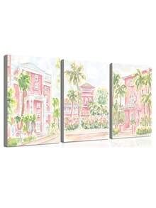 三幅一套的查尔斯顿（南卡罗来纳州）和棕榈滩（佛罗里达州）水彩画——学院风装饰画，适合墙面装饰、卧室、客厅、办公室装饰。 - 彩色 - 查看 14