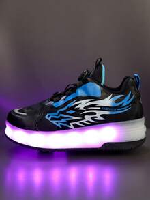 GUANGLAN 2-In-1 LED Light Up Roller Skates For Girls, 2 Wheels Removable USB Rechargeable Roller Skates Halloween Shoes Spring Summer Autumn Winter Leather Upper 11 Flashing Modes 7 Colorful Lights Unisex Rotatable Button Easy On/Off Outdoor Sports - Blue - View 10