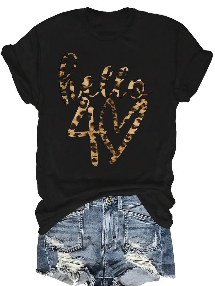Camiseta de cumpleaños "Hello 40" Unisex de verano, casual, transpirable, de personalidad, cuello redondo, manga corta, ropa de calle, versátil, adecuada para adolescentes y adultos - Negro - Ver 1