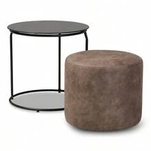 Baxton Studio Kira Modern And Contemporary Black With And Brown 2 - Piece Nesting Table And Ottoman Set