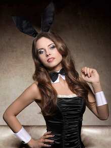 5 件套兔子服装套装 - 兔耳头带、腕带和兔尾巴配饰，成人万圣节兔子服装，动物派对角色扮演，兔子配饰套装，适合主题派对和活动，角色扮演道具，万圣节装饰，角色扮演派对，非常适合节日派对、舞会和万圣节、复活节派对，