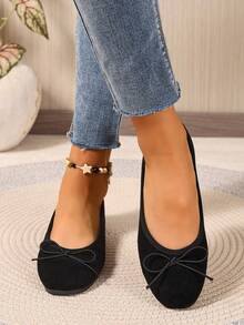 2025 Fashionable Versatile Cute Bowknot Comfortable Soft Bottom Flats - Black - View 4
