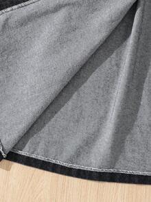 Girl's Casual Minimalist Front Button A-Line Denim Maxi Skirt, Suitable For Outings And Gatherings, All Seasons