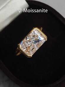 1pc Women's Wedding Ring, Minimalist Rectangular Ring, 2.6g S925 Silver, 2 Carat Moissanite, Bohemian Palace Style, Luxury Proposal Engagement Marriage Anniversary Mother's Day Gift, Comes With Moissanite Certificate And Elegant Gift Box