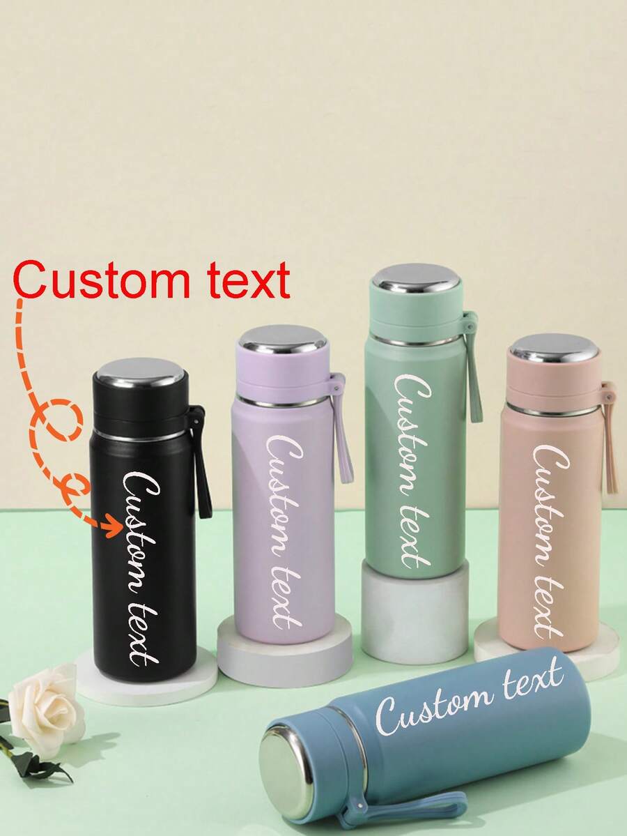 Customized Logo Double-Layer Vacuum Insulated Water Bottle Long-Lasting Thermal Insulation Slip-Resistant Base With Portable Strap Engraving Service Drinkware, Personalized Gift - Multicolor - View 1