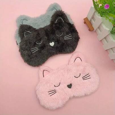 Cute 3D Cat Plush Sleep Mask, Suitable For Men And Women - Adjustable, Soft Polyester Eye Mask With Elastic Band, Suitable For Office Naps, Travel, And Home Use