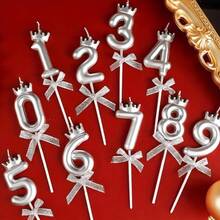 Kit 2 - Birthday Candles, Decorative Birthday Number, Cake Topper With Crown And Bow - 銀色 - 查看 4