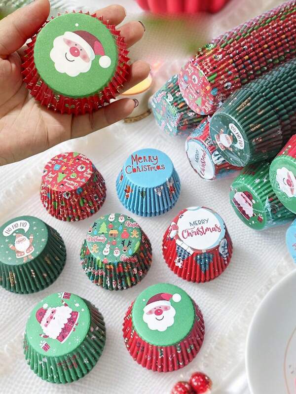 50/100/150 pezzi Pirottini di carta natalizi - Pirottini per cupcake a tema natalizio, ideali per cuocere dolci natalizi, feste di Natale, matrimoni, stampi per muffin, utensili da forno, forniture per la cucina, accessori per la cucina