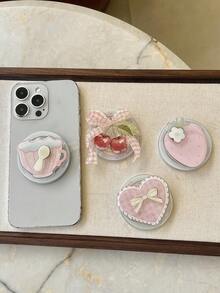 1pc Pink Heart & Cherry 360° Rotating Strawberry Tea Cup Magnetic Phone Holder, Cute Gift For Couples, Friends, Classmates Compatible With IPhone, Android Phone, Gift For Birthday, Family, Friends Push-Pull Phone Grip Phone Accessories - Multicolor - View 8