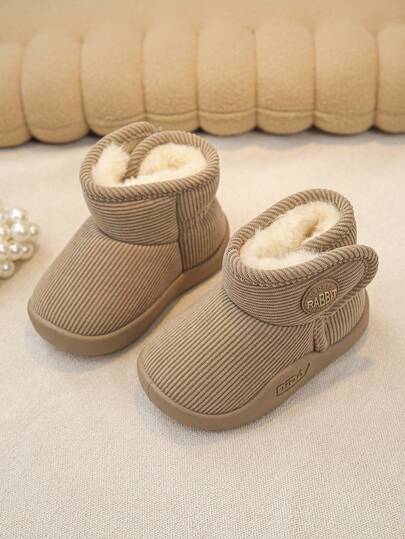 1 Pair Solid Color Thermal-Lined Khaki Hook And Loop Baby Boots, Fashionable, Comfortable, Anti-Slip, Durable Toddler Walking Shoes, Stylish, Lightweight, Easy To Match