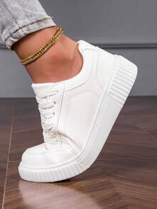 Klassische Schnürsneaker mit Rundkappe, Unisex Paar Schuhe, Studentenschuhe für Skateboard, Herbst/Winter Mode - Weiss - Übersicht 8