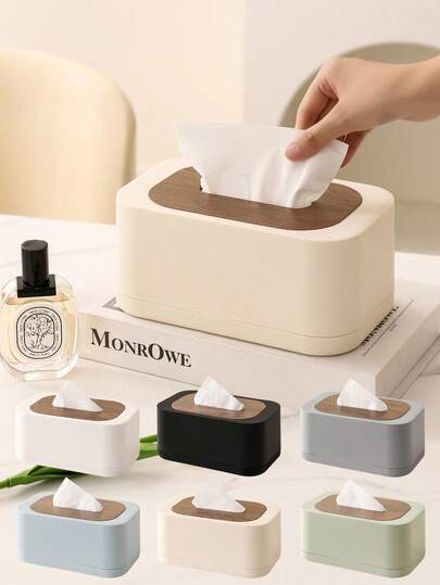 1pc Nordic Minimalist Style Large Capacity Tissue Box With Spring And Wooden Lid. Can Accommodate 99% Of Tissue Sizes, Suitable For Storing Facial Tissues, Wet Wipes And Daily Tissues. Also An Ideal Home Decor Choice For Bathroom, Bedroom, Living Room, Office, And As A Gift For Halloween, Thanksgiving, Christmas, National Day And Other Holidays.