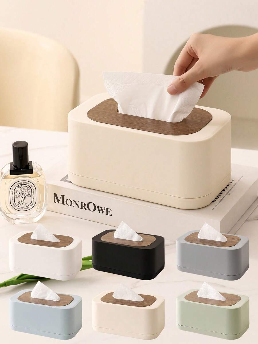 1pc Nordic Minimalist Style Large Capacity Tissue Box With Spring And Wooden Lid. Can Accommodate 99% Of Tissue Sizes, Suitable For Storing Facial Tissues, Wet Wipes And Daily Tissues. Also An Ideal Home Decor Choice For Bathroom, Bedroom, Living Room, Office, And As A Gift For Halloween, Thanksgiving, Christmas, National Day And Other Holidays.