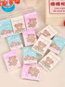 3/6/9/27 Packs Of Small Bear White Napkins; Handkerchief Paper; Mini Small Pack Tissue Paper; Portable Cute Handkerchief Paper. - Pink - View 2