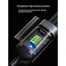 3-In-1 Super Fast Charging Cable, 3-In-1 Charging Cable With Transparent Illuminated Braided Nylon Wire, Fast Charging Data Cable Compatible With IPhone, Android, Camera, MP3 Universal Adapter 100W