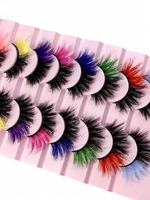 8Pairs Colored False Eyelashes, 3D Mink Faux Lashes With Color Tips, Dramatic Fluffy Volume Strip Lashes For Cat Eye Look, Colorful Lash Extensions For Makeup Artists, Cosplay, Parties Strip Lashes, Lashes, Eyelashes, Fake Lashes