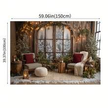 1 片冬季仙境摄影背景布 - 雪景圣诞场景配乡村木拱门、农舍灯饰 - 室内派对和节日装饰摄影背景、生日庆祝活动、活动 - 温馨小屋氛围装饰、迷人的节日设计、温暖亲切的感觉 - 多色 - 查看 5