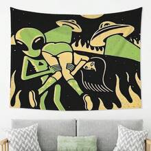 Fun Alien Wall Hanging Tapestry  Vibrant Green & Yellow Alien Art On Black Background Horizontal Indoor Wall Decor For Living Room Bedroom Office For Man Cave  No Power Required MusicThemed Home Decoration For Galaxy Room Decor Quality Fabric Artwork - 彩色 - 查看 4