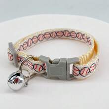 1pc Pet Collar, Football Print With Bell, Adjustable Size Pet Collar, Can Attach Leash