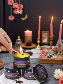 1/4/6 Black Can Aromatherapy Candles, Halloween And Christmas Party Gift Boxes, 80g Soy Wax Aromatherapy Candles, Suitable For Gift Giving, Party Home Decoration, Holiday Gifts, Friends, Girlfriends, Classmates' Friendship Holiday Gifts