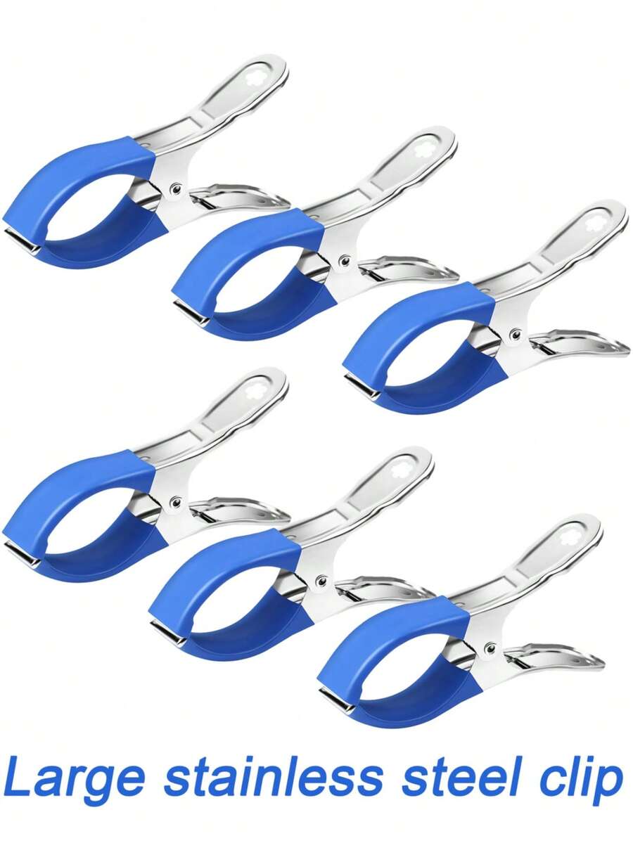 6 Stücke robuste Edelstahl Pool-Abdeckclips mit blauen Plastikgriffen - Hochfeste, windbeständige Federklemmen für sichere Bodenpool-Abdeckungen & Fotografie, Fotografie-Clips | Elegante metallische Clips | Robuster Kunststoffgriff, 1/3/6 Stücke