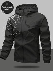 Men's Hooded Drawstring Soft Shell Wind & Water Resistant Jacket, Sports Casual With Front Large Pocket, Side Zipper Pockets, Suitable For Daily Wear, Popular Model