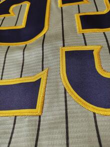 KTYSDE Men's #23 Brown Striped Baseball Jersey, Loose Fit V-Neck Short Sleeve Button-Down Sportswear With San Diego English Letter Embroidery, Suitable For Casual Daily Wear, Streetwear, Baseball, Golf Training, Fan Gift, Unisex