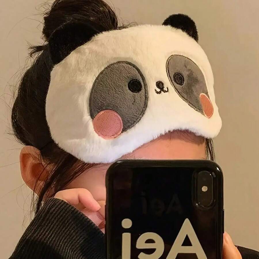 Unisex Soft Plush Panda Sleep Mask - Fragrance-Free, Adjustable Eye Mask, Suitable For Insomnia Relief, Travel, And Naps - 1 - Xem 1