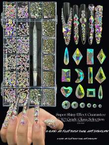 KIRAME 21 Styles DIY Nail Art K9 Glass AB Holographic Flat Bottom Rhinestones - 30pcs Per Style, High Gloss Rhinestones, Includes Dotting Pen, Suitable For Nail Salons, Nail Suppliers, Halloween, Holiday Gifts